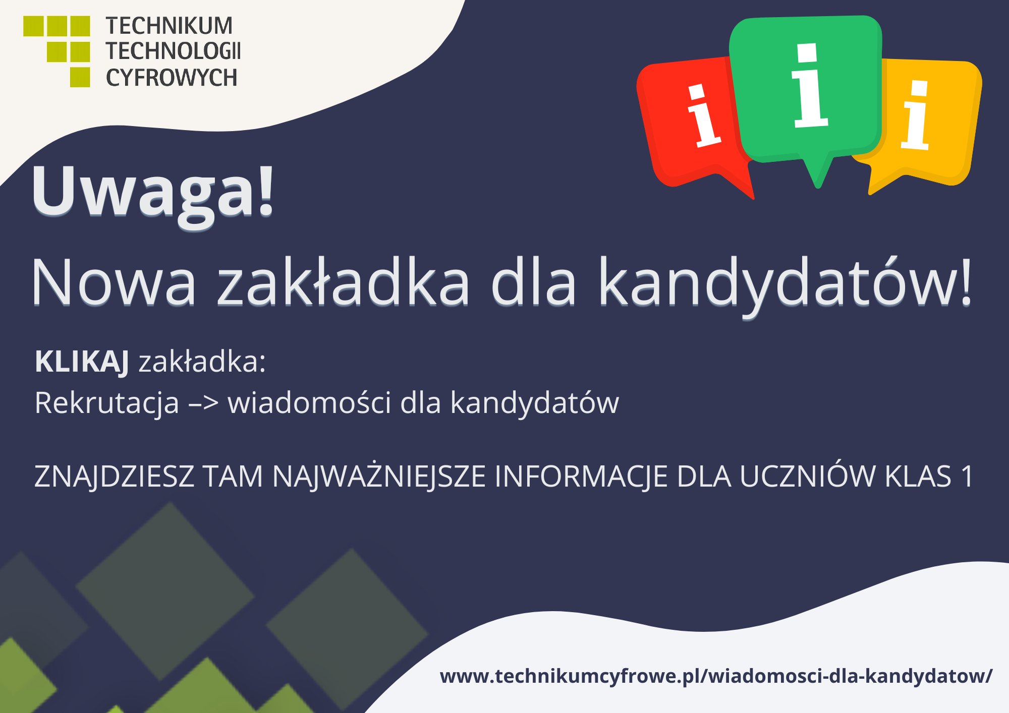 W zakładce Rekrutacja – wiadomości dla kandydatów znajdziecie terminy dokumenty zasady naboru informacje dla uczniów klas 1 Wszystko w jednym miejscu